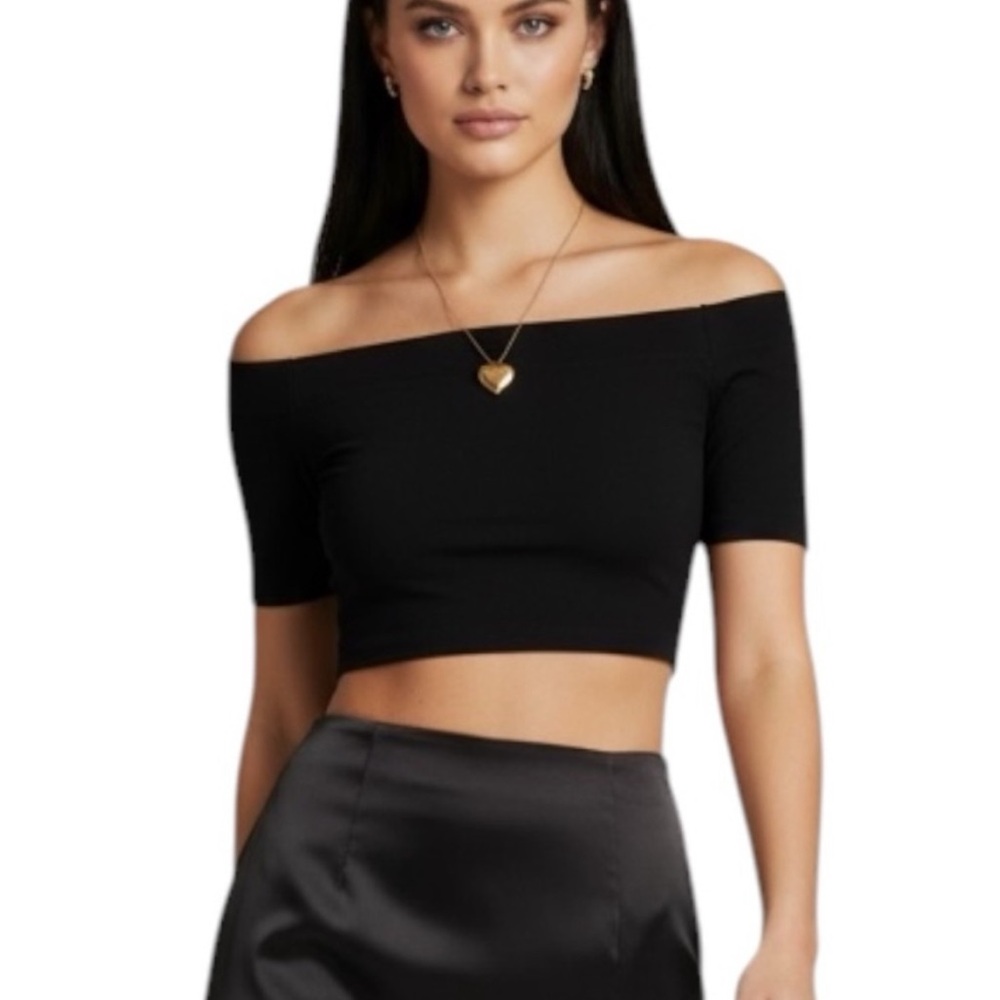Zara Black Off-The-Shoulder Crop Top
